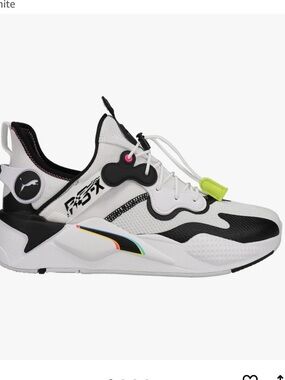 Puma White & Black Runner Sneakers with Neon Yellow Accent
